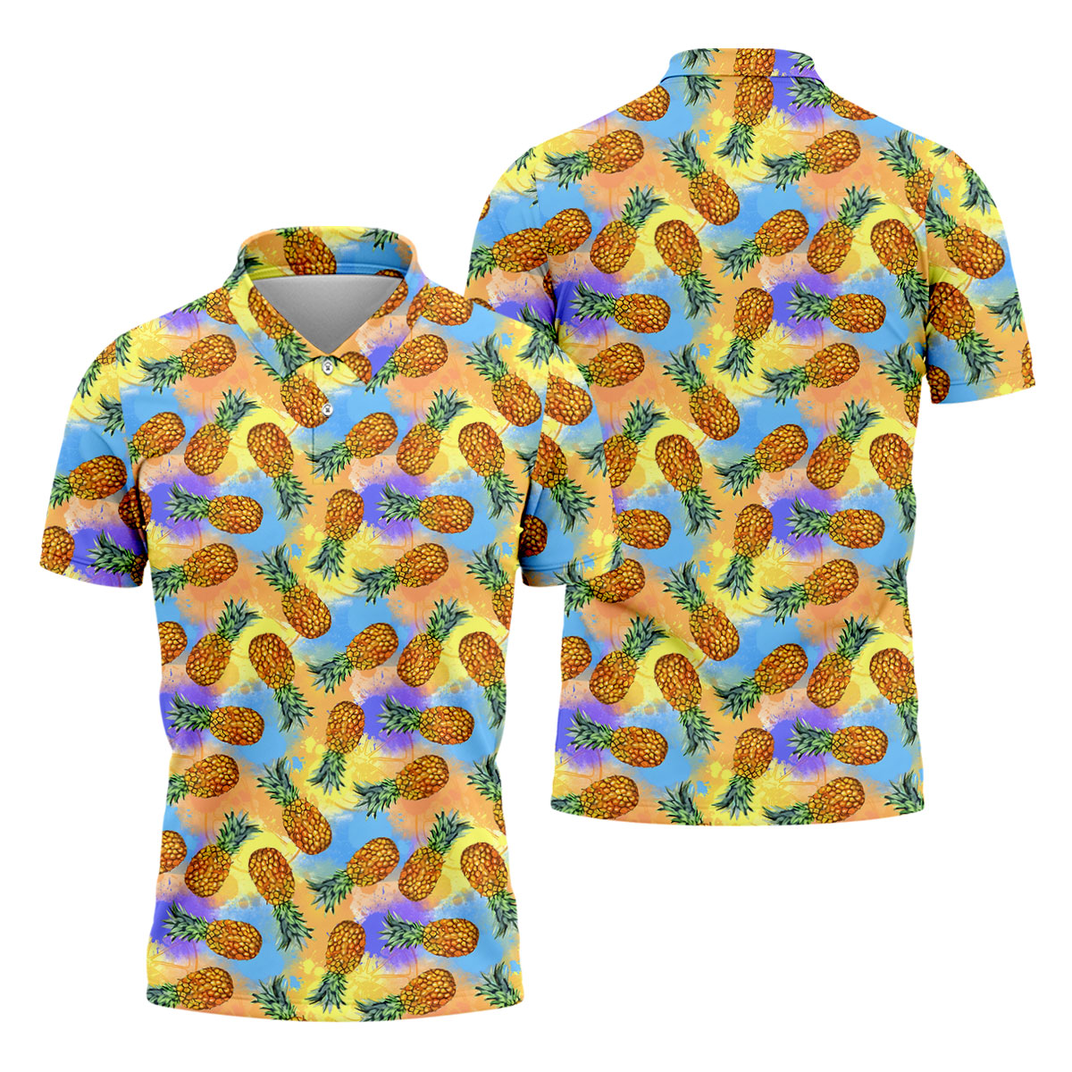 Colorful Pineapple Tropical Pattern Golf Shirt, Mens Polo Shirt, Hawaiian Golf Shirt, Performance Golf Shirt