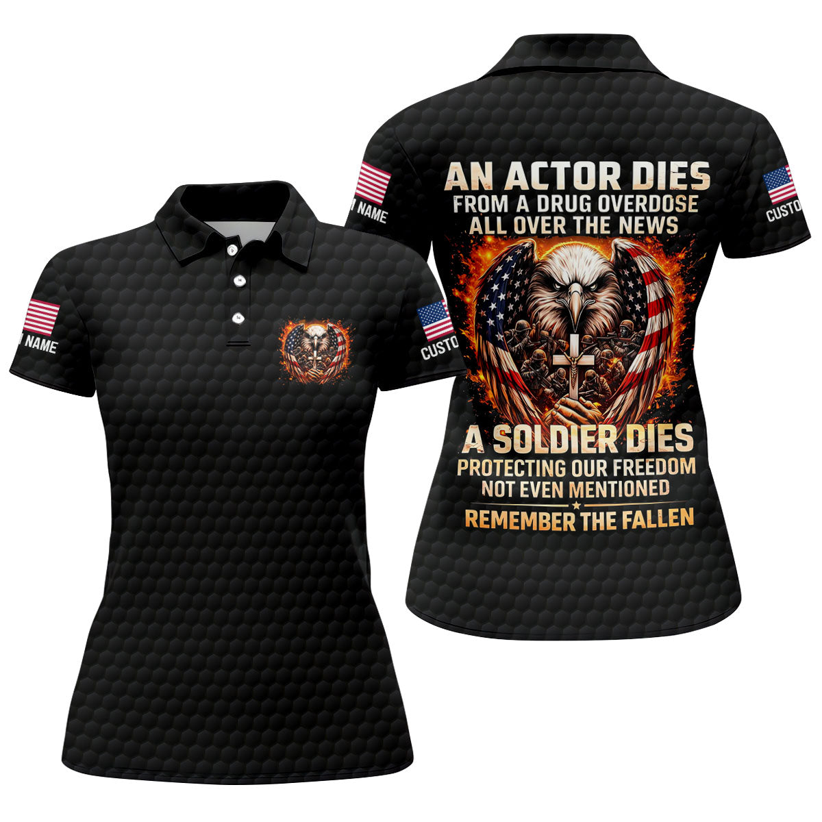 Remember The Fallen Faith Cross Patriotic Golf Shirt, 250 Years Veterans Day Memorial Golf Shirt For Women