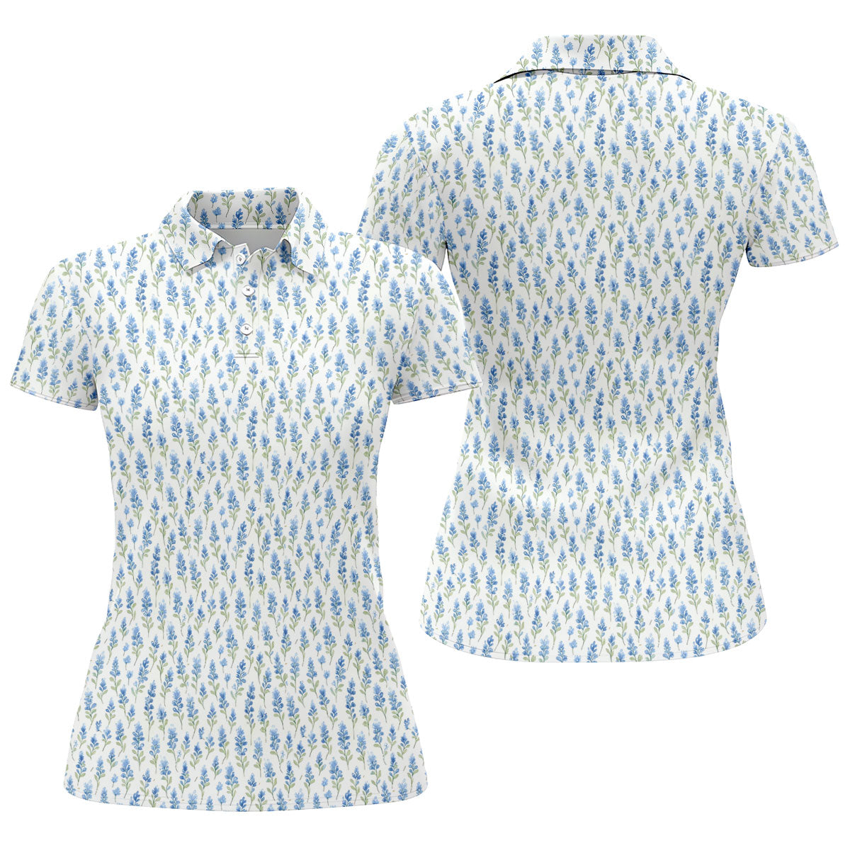 Texas Bluebonnet Floral Pattern Golf Polo Shirt, Womens Golf Polo, Ladies Golf Shirts
