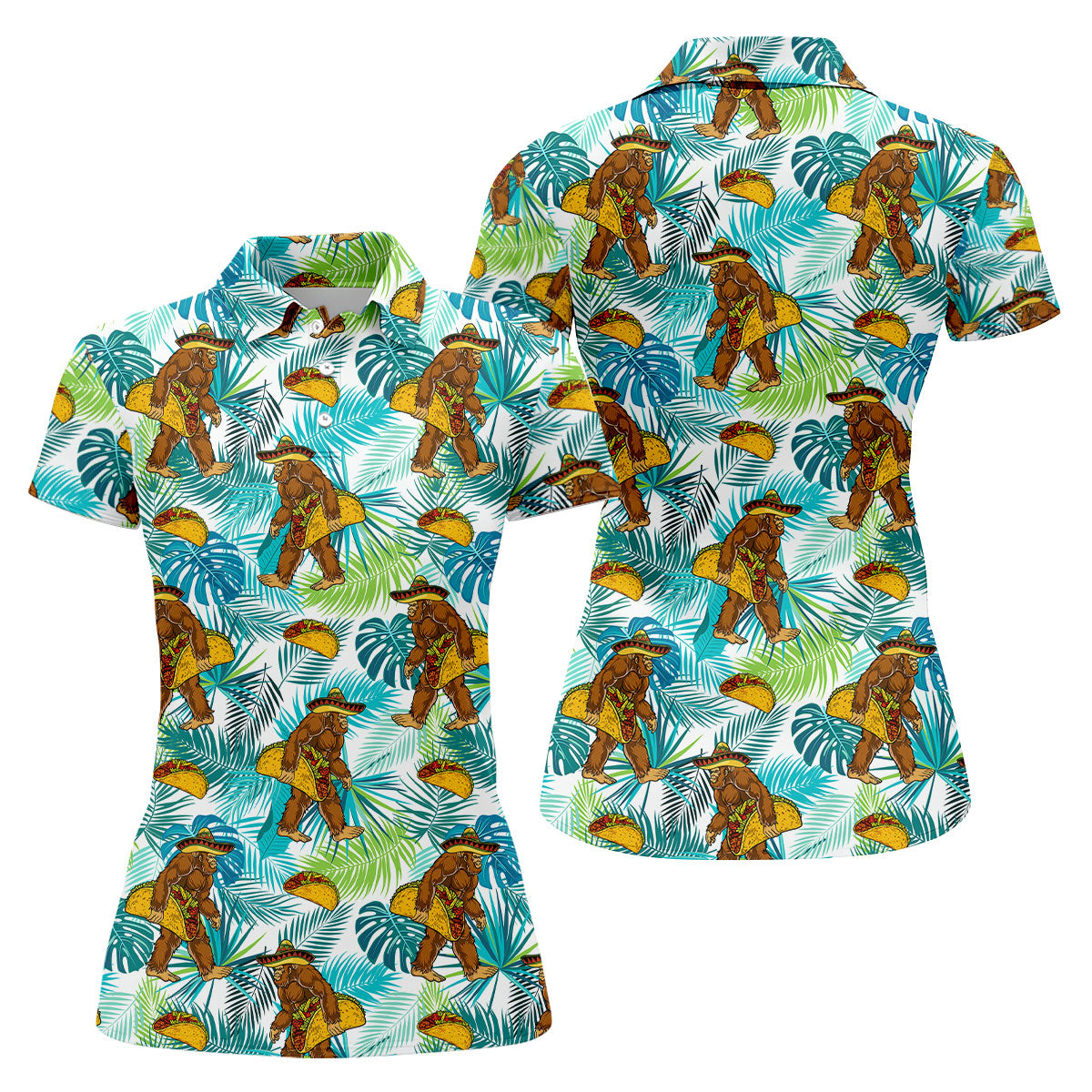 Funny Bigfoot Taco Sombrero Cinco De Mayo Celebration Fiesta Themed Tropical Vibe Golf Shirt For Women