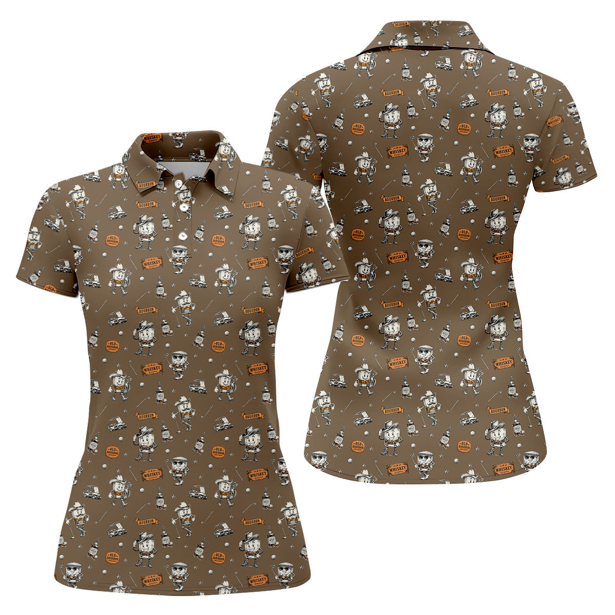 Funny Bourbon Whiskey Golf Pattern Polo Shirt, Women's Golf Polo, Printed Golf Shirt