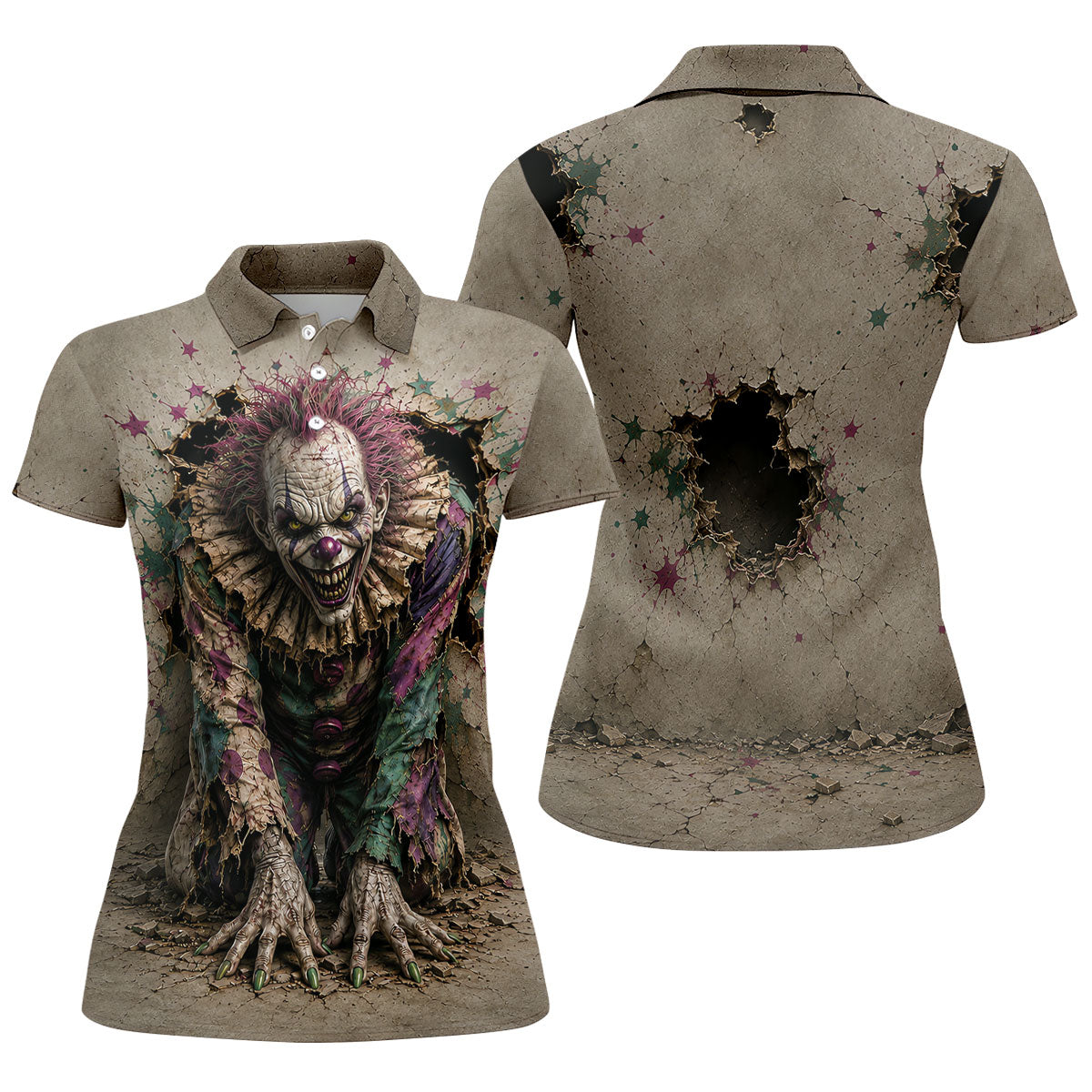 Halloween Purple Horror Character Golf Shirt, Women's Golf Apparel, Printed Golf Shirt
