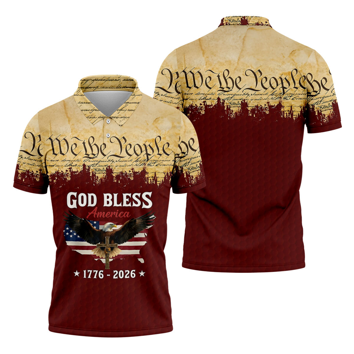 We The People God Bless America Patriotic Golf Shirt, 250 Years 4th Of July Golf Shirts For Men