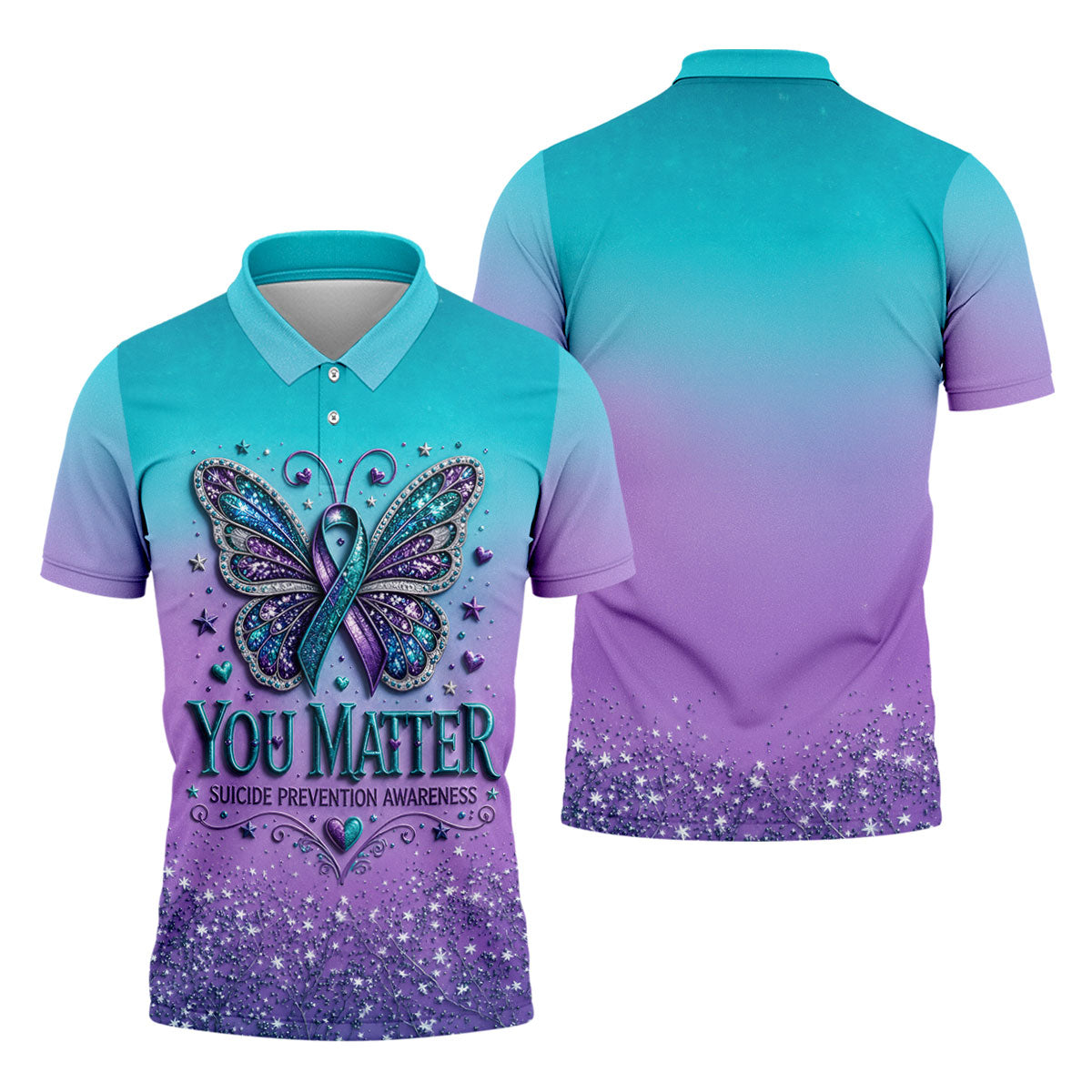 You Matter Suicide Prevention Awareness Butterfly Mens Golf Polo, Suicide Mens Golf Polo