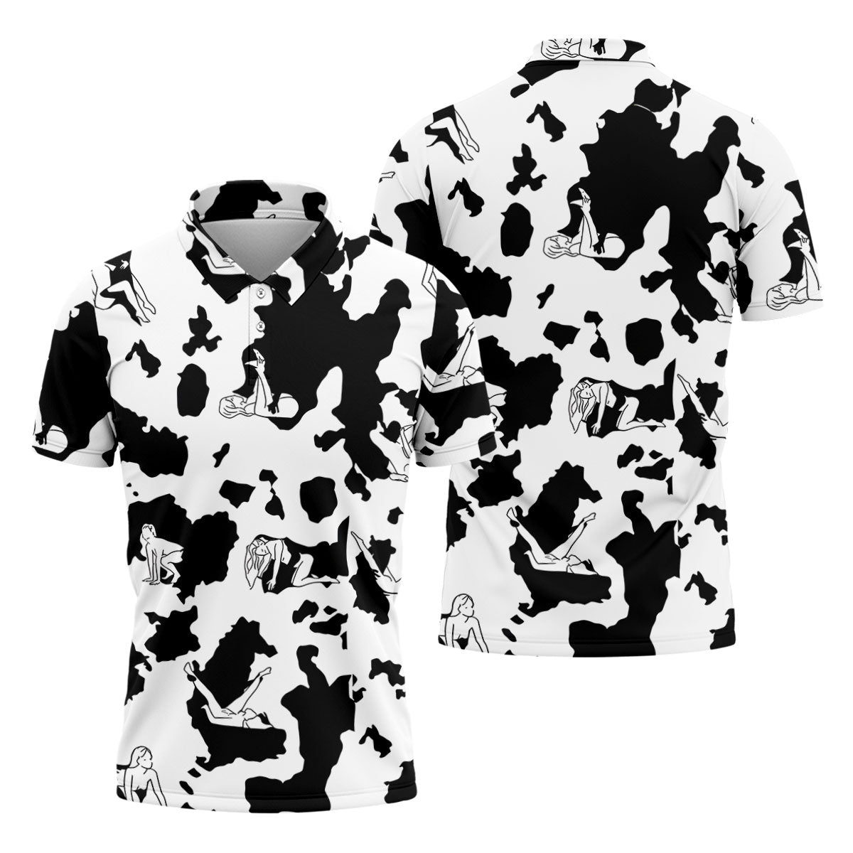 Cow Print Golf Shirt, Adult Humor Hidden Pin Up Pattern, Golf Shirt For Men