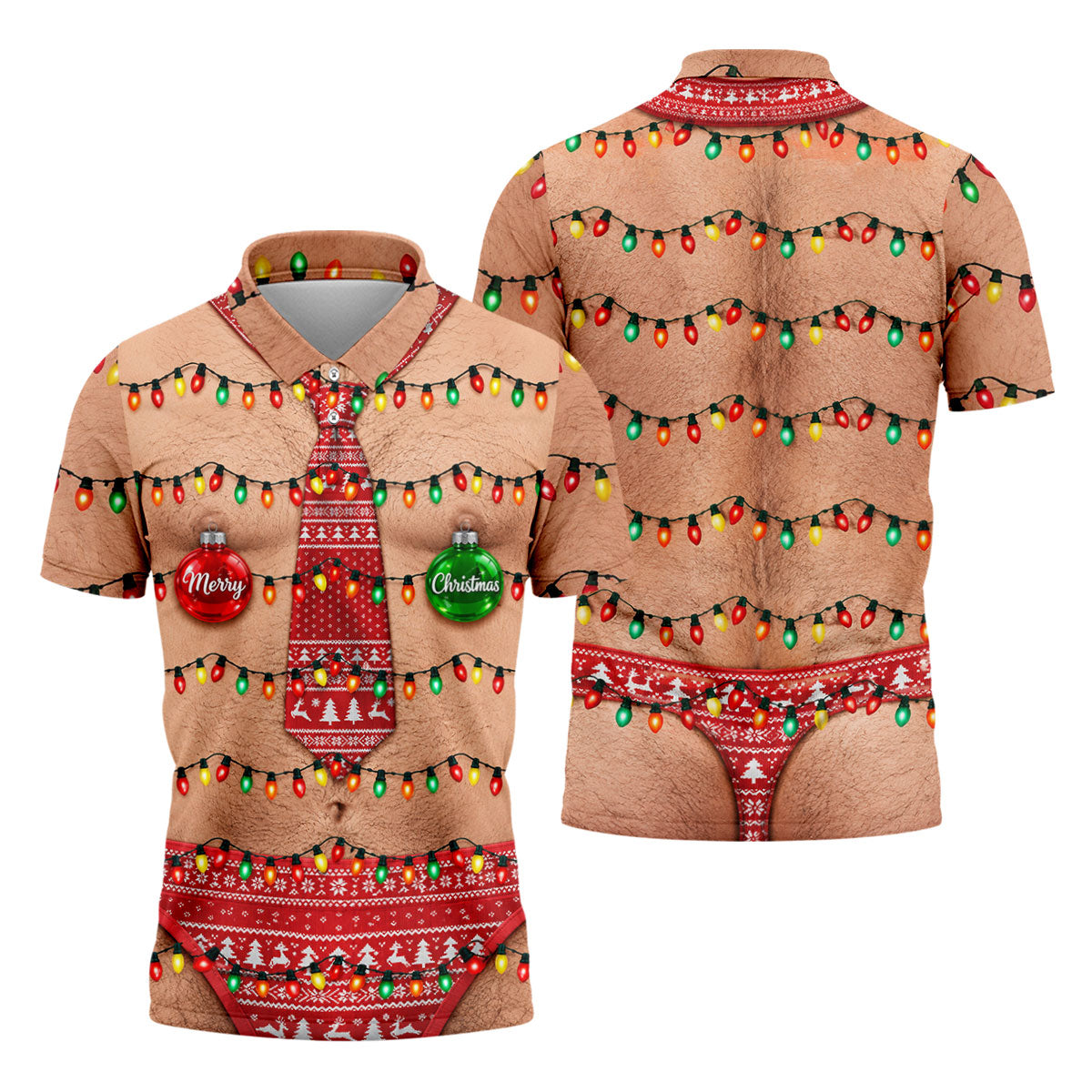 Funny Merry Christmas Lights Tie Polo Shirt, Printed Golf Shirts, Golf Shirts For Men