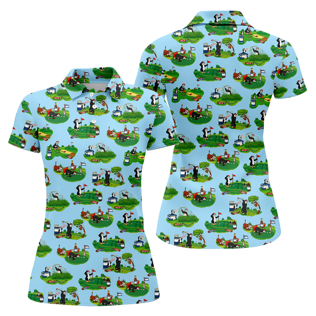 Funny Golf Gopher Cartoon Pattern Golf Polo Shirt, Women's Golf Tops, Ladies Golf Shirts