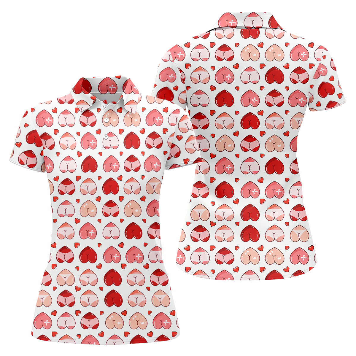 Funny Heart Butt Pattern Golf Polo Shirt, Golf Shirts For Women, Women’s Golf Apparel
