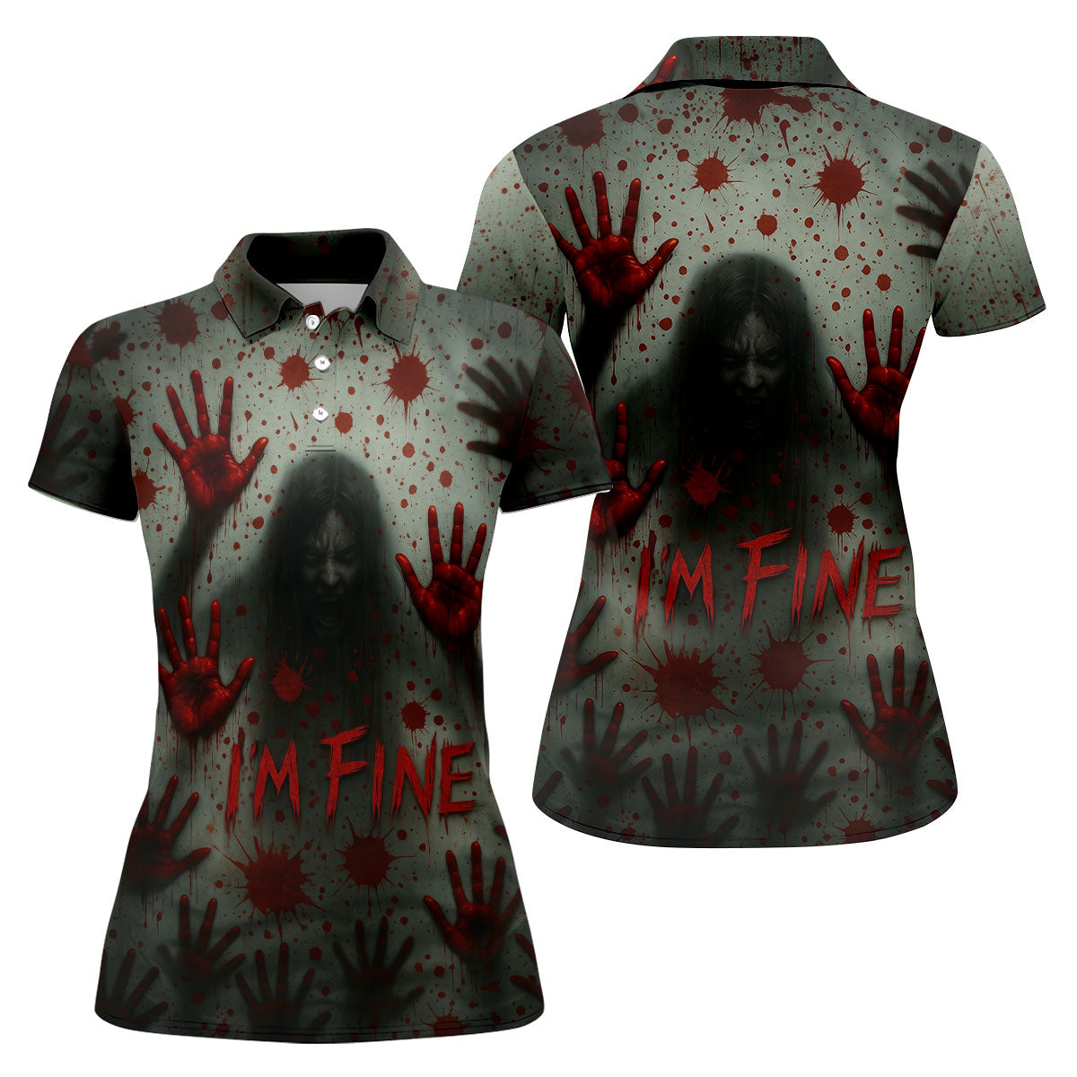 I'm Fine Horror Blood Hand Ghost Halloween Golf Polo Shirt For Women, Ladies Golf Tops