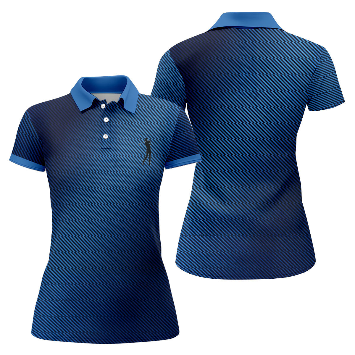 Retro Abstract Gradient Stripe Blue Lines Golf Shirt, Patriotic 4th Of July Golf Shirt For Women