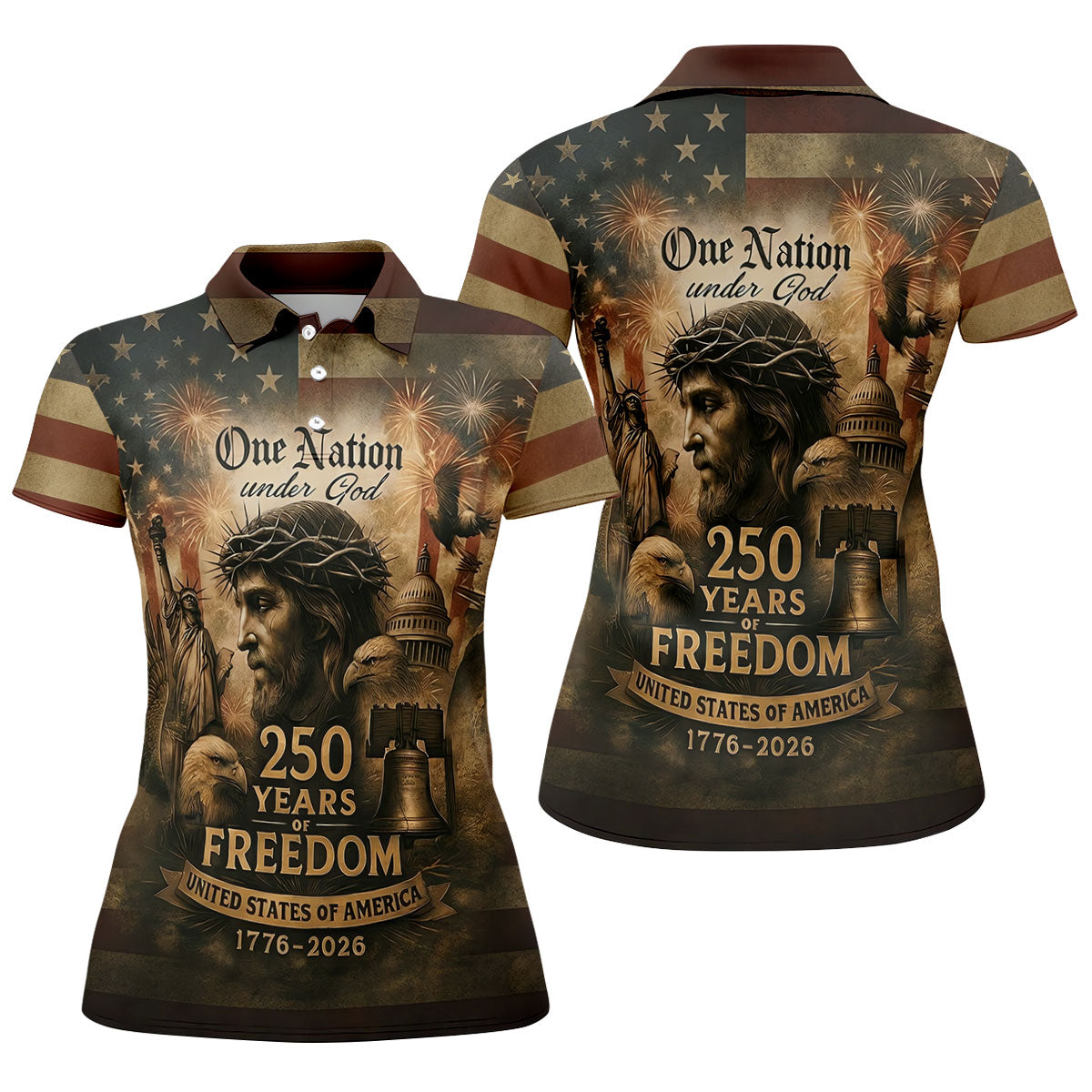 One Nation Under God America 250 Golf Polo Shirt, Women’s Golf Polo, Performance Golf Shirt