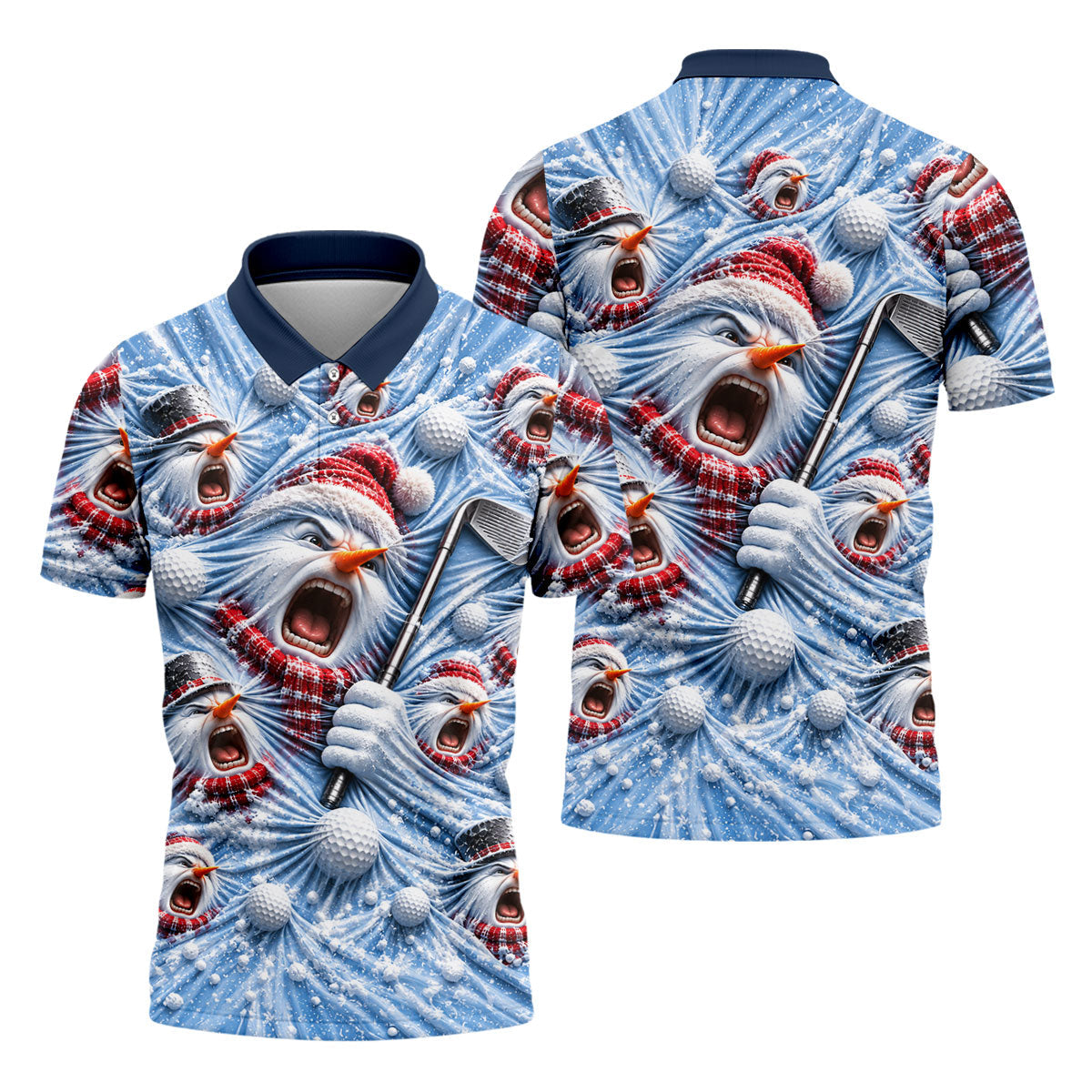 Christmas Screaming Snowmen Polo Shirt, Christmas Golf Shirt For Men, Mens Golf Polo