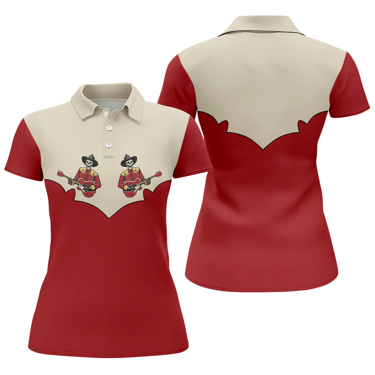 Western Skeleton Guitar Golf Polo Shirt, Women's Golf Polo, Golf Shirts For Women