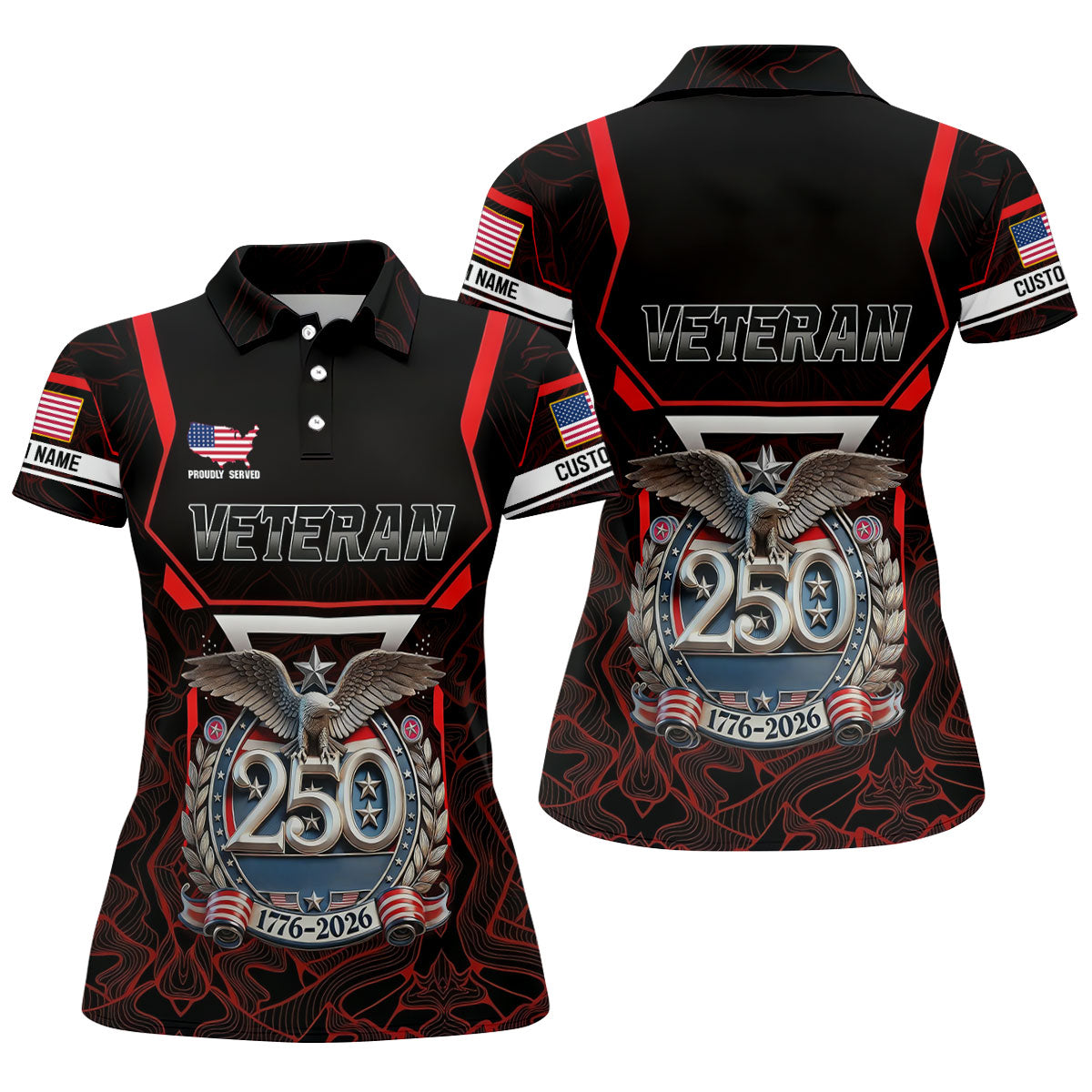 Personalized Veteran America 250 Polo Shirt Red Accent, Performance Golf Shirt, Golf Tops For Women