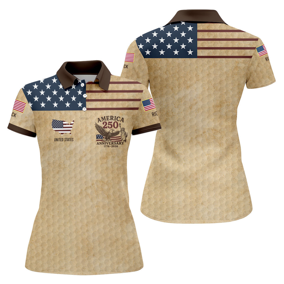 America 250 US Flag Pattern Retro Golf Shirt, Patriotic 4th Of July Golf Shirt For Women