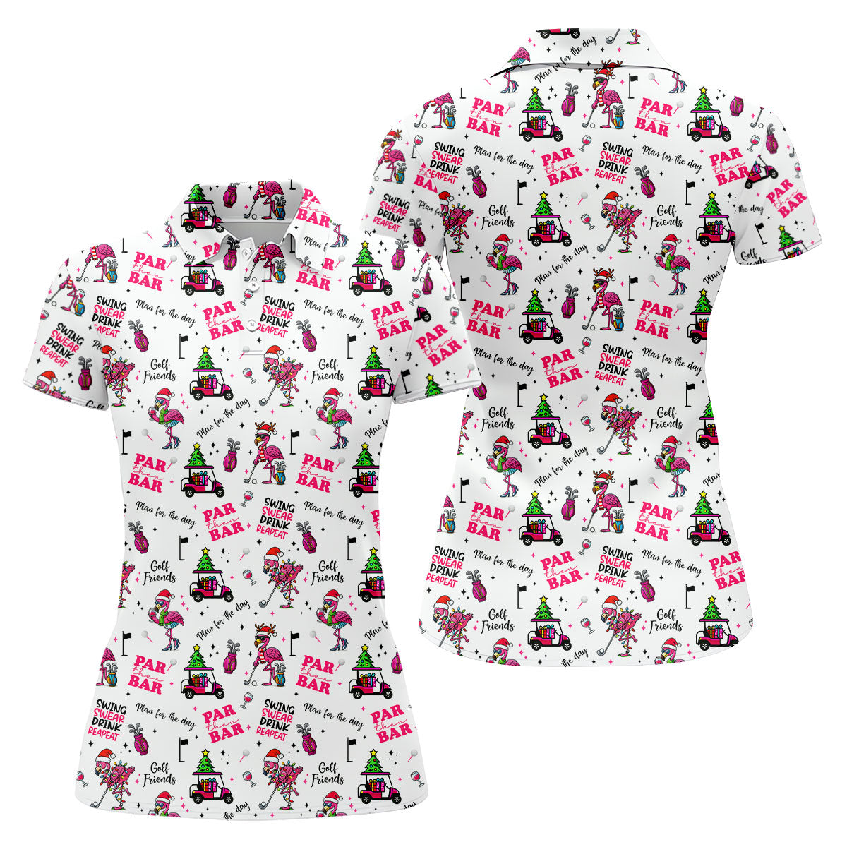Christmas Flamingo Par Then Bar Women's Golf Shirts, Christmas Golf Shirt, Ladies Golf Shirts, Women's Golf Gifts