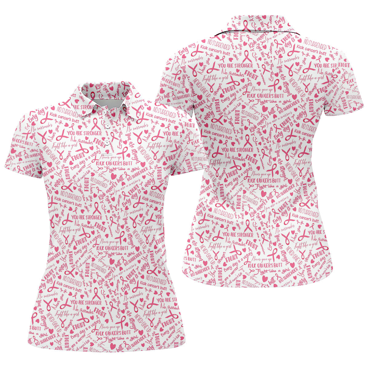 Never Give Up Breast Cancer Quote Polo Shirt, Ladies Golf Shirt, Women's Golf Tops
