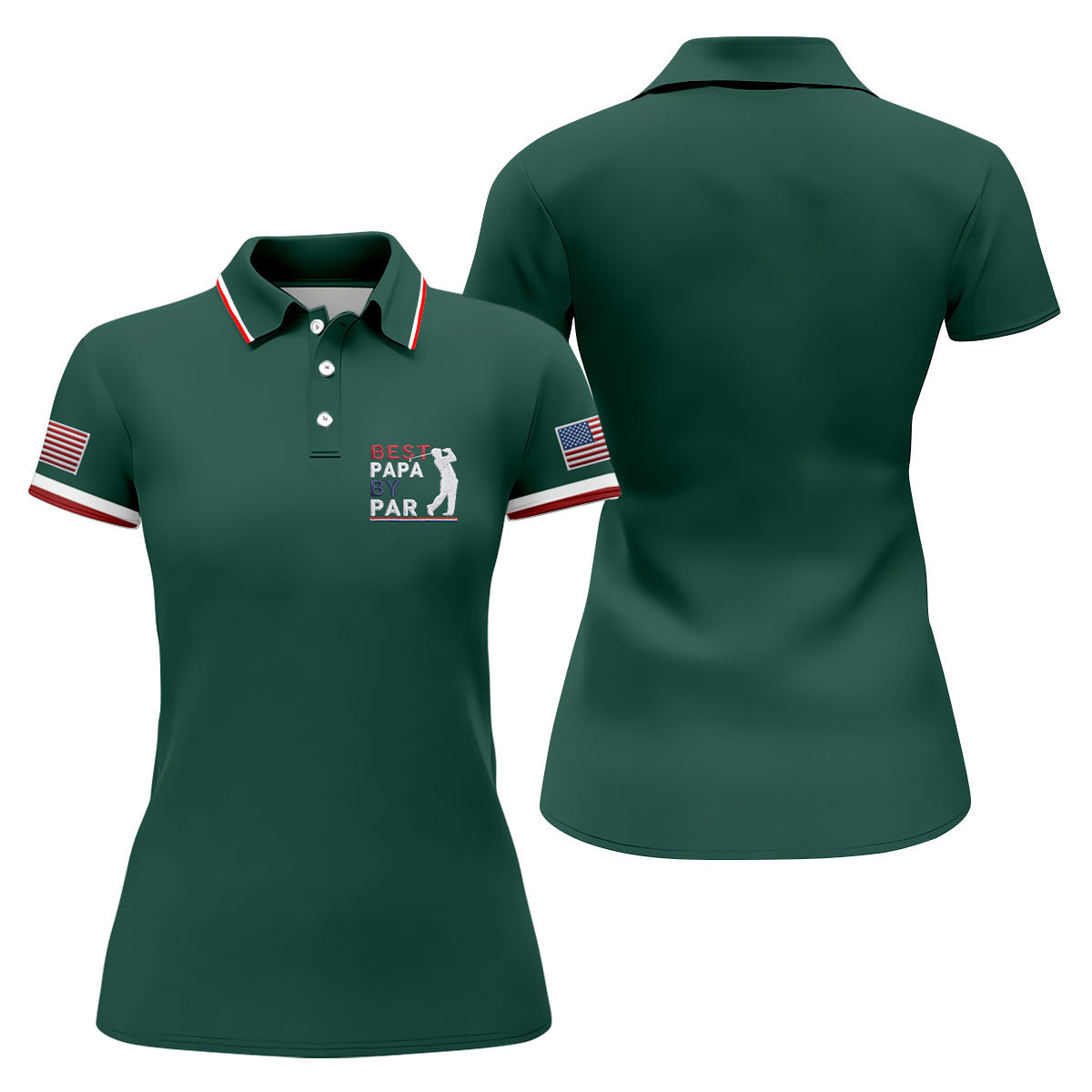 Green Best Papa By Par Embroidered Golf Polo Shirt, Ladies Golf Shirts, Golf Tops For Women