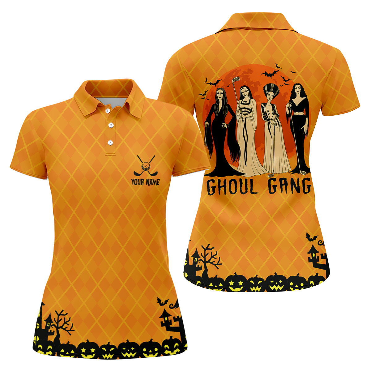 Custom Ghoul Gang Horror Character Halloween Polo Shirt, Womens Golf Tops, Ladies Golf Top