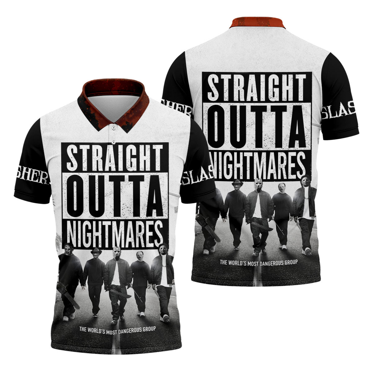 Straight Outta Nightmares Horror Character Golf Polo Shirt, Mens Golf Shirts, Hawaiian Golf Shirt