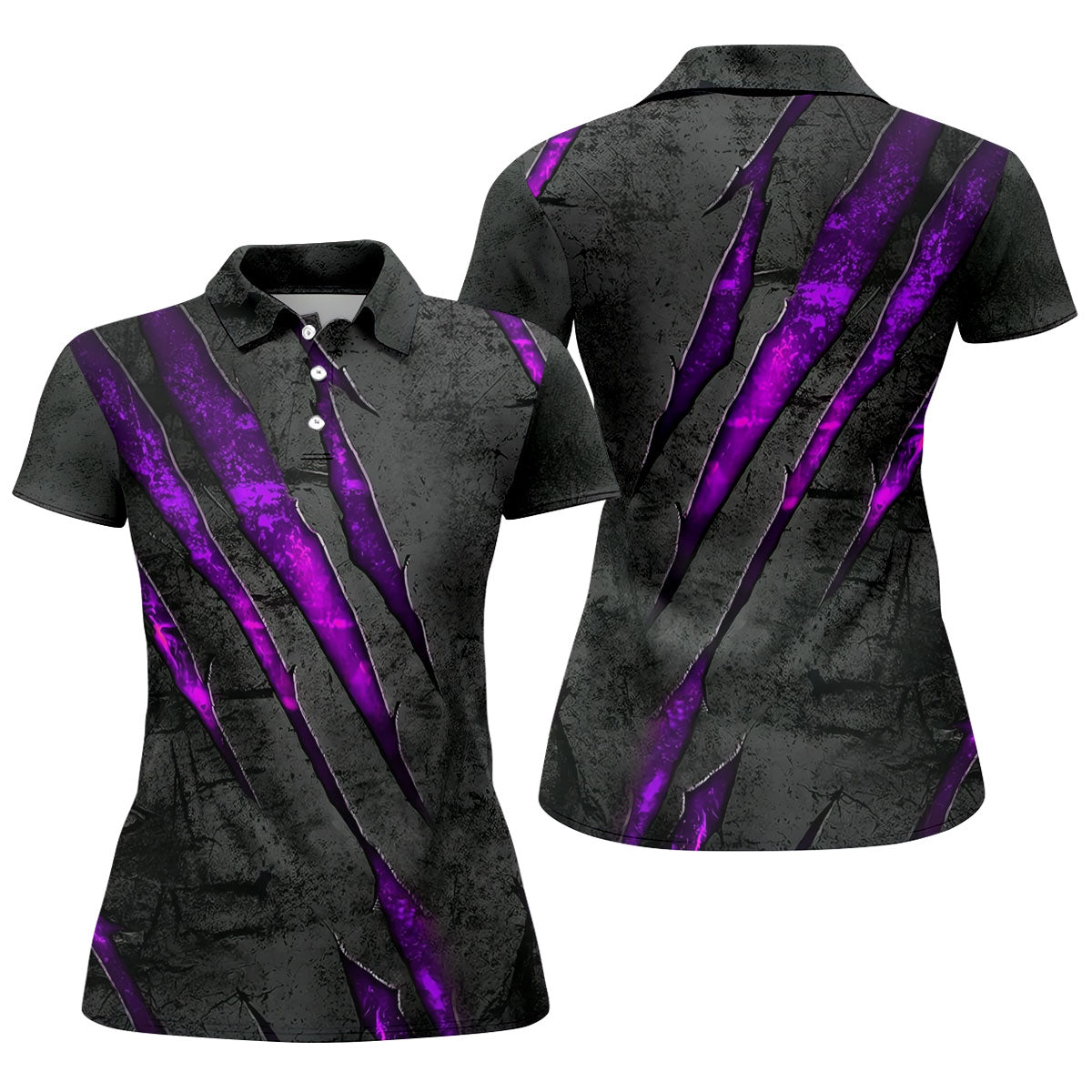 Purple Claw Marks Hawaiian Golf Shirt, Scratch Print Women's Golf Tops, Ladies Golf Shirts
