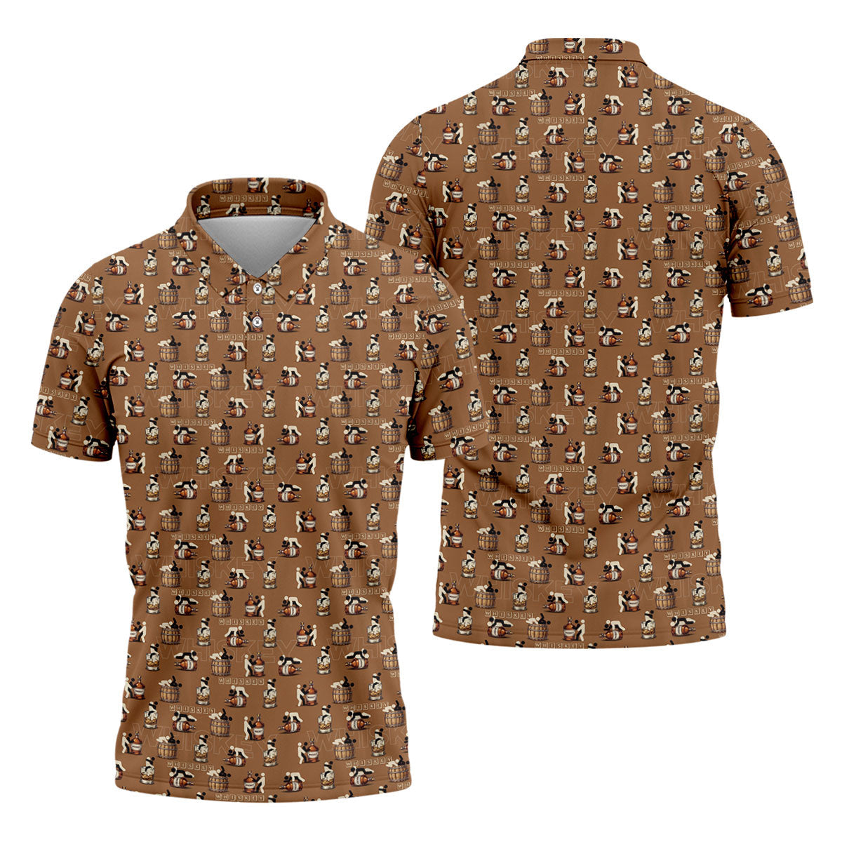 Brown Funny Whiskey Pattern Golf Polo Shirt, Mens Polo Shirts, Golf Shirts For Men