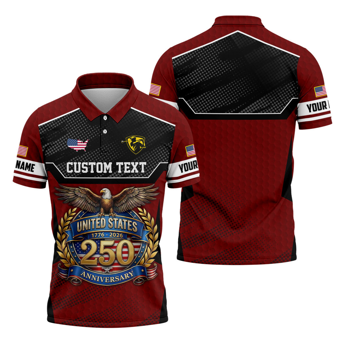 US 250 Anniversary Patriotic 4th Of July Red Golf Shirt, Polo Shirts For Men, Golf Shirts For Men