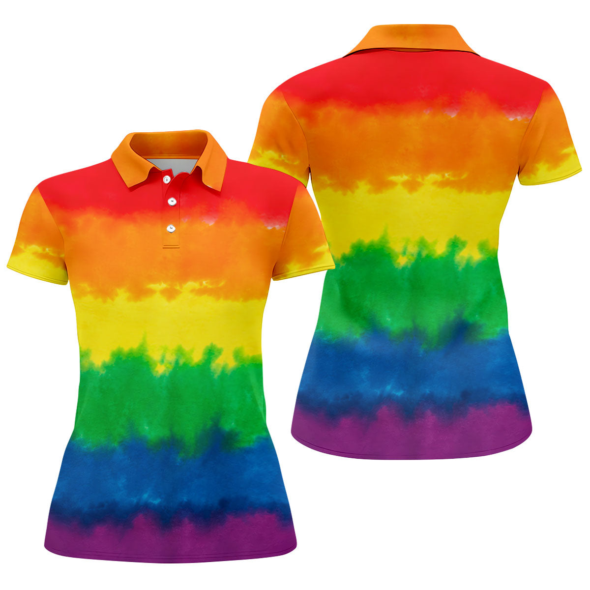 LGBT Rainbow Pride Month Celebrate Tie-Dye Print Ladies Golf Tops, Pride Colors Golf Shirt For Women