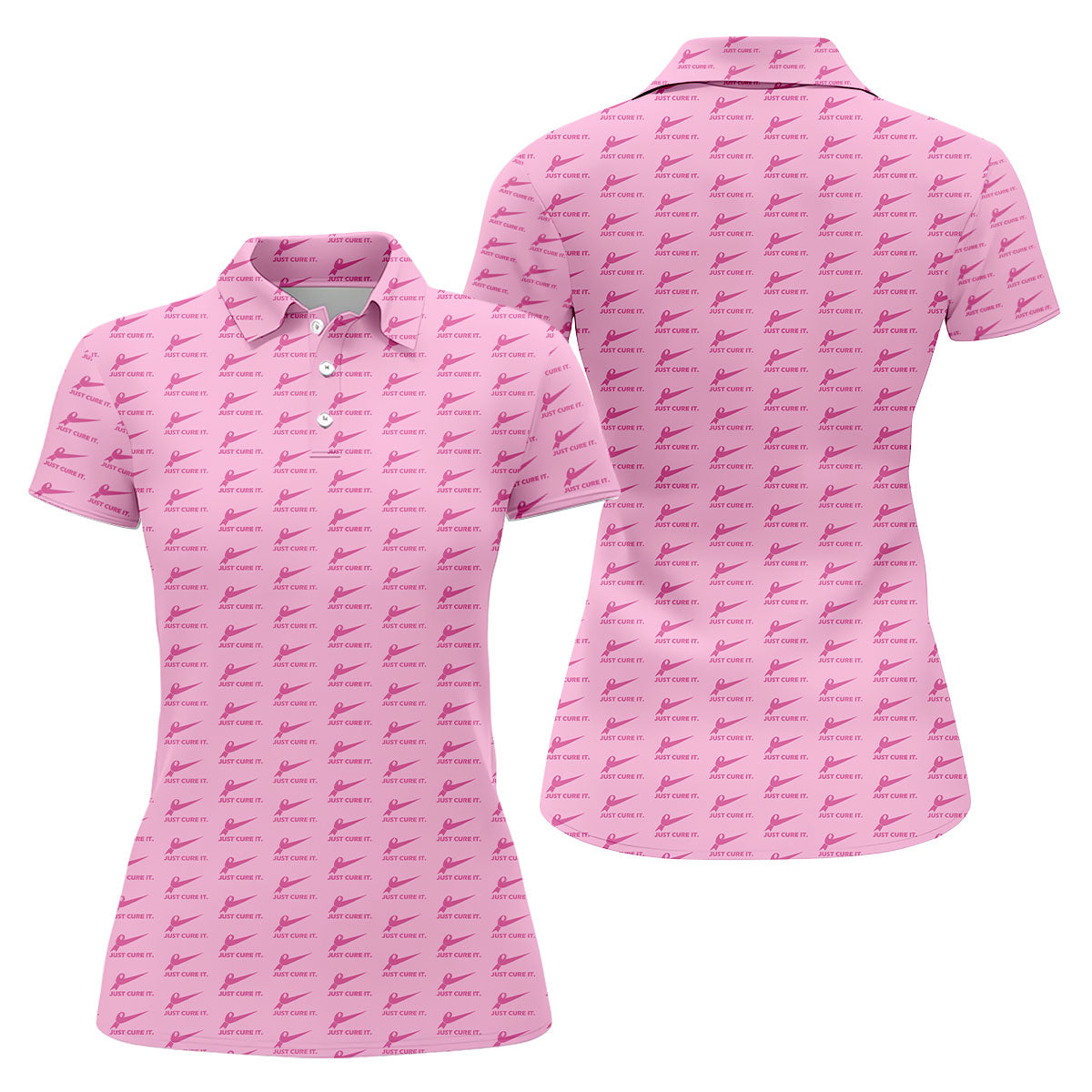 Just Cure It Pink Ribbon Breast Cancer Golf Shirt, Women’s Golf Polo, Ladies Golf Top