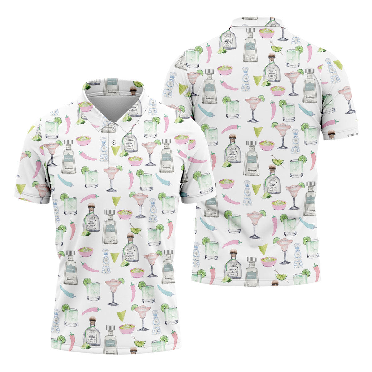 Pink Margarita Glass Tequila Lover Pastel Theme Golf Tops For Men, Polo Shirts For Men, Golf Shirts For Men