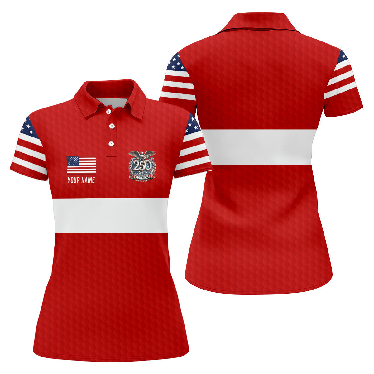 250 Years Red White Blue Stars And Stripes Golf Shirt, Patriotic 4th Of July Golf Shirt For Women