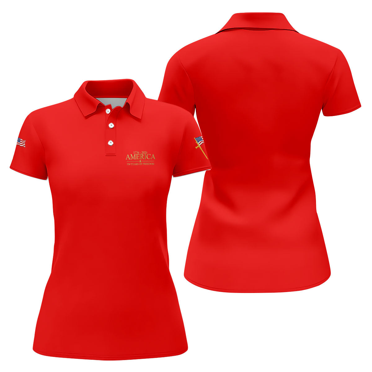 America 250 Years Of Freedom Faith Cross Red Golf Shirt, Patriotic 4th Of July Golf Shirt For Women
