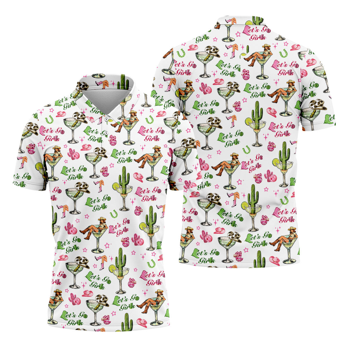 Let's Go Girls Cowgirl Margarita Golf Polo Shirt, Men's Golf Polo, Hawaiian Golf Shirt