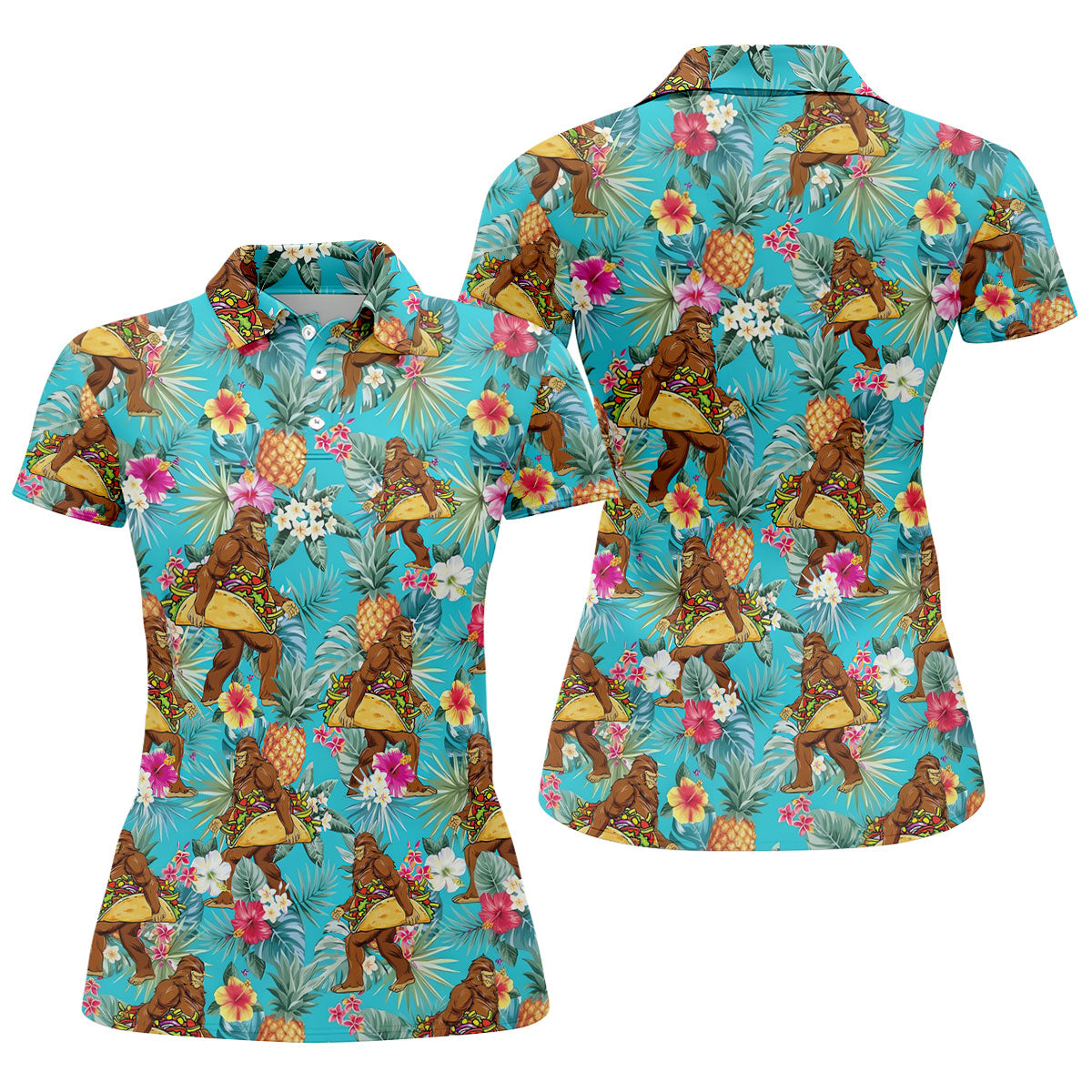 Bigfoot Taco Fiesta Time Hawaiian Golf Shirt, Cinco De Mayo Celebration Golf Shirt For Women