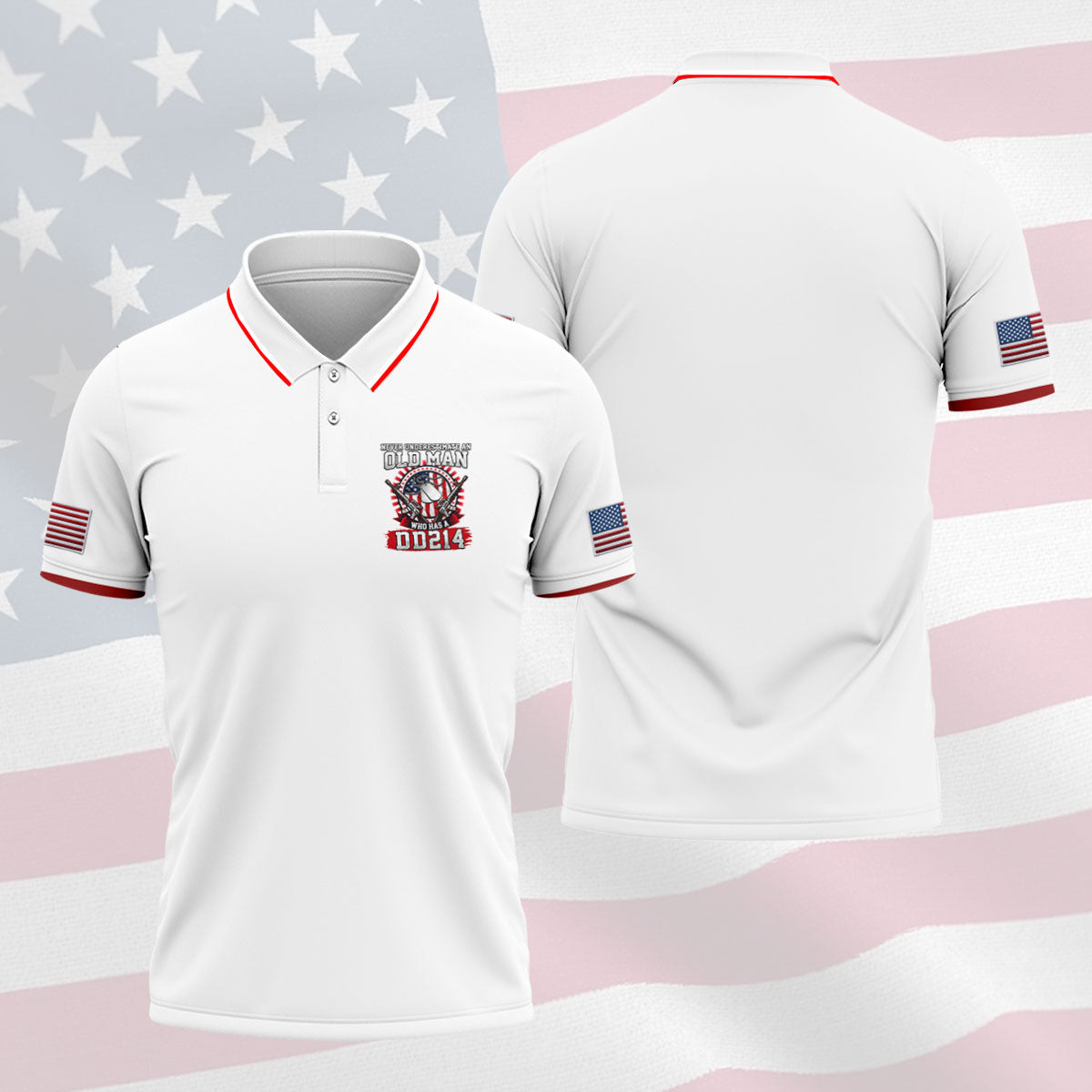 Never Underestimate An Old Man Who Was A DD214 Veterans Golf Shirts For Men, 250 Years Patriotic Golf Shirt