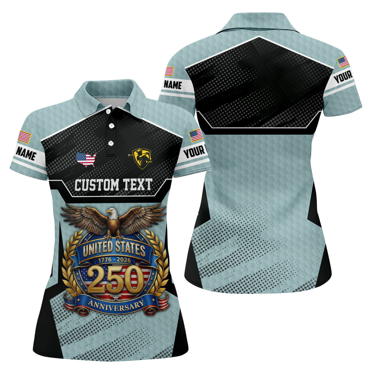 US 250 Anniversary Patriotic 4th Of July Blue Grey Golf Shirt, Ladies Golf Shirts, Golf Shirt For Women