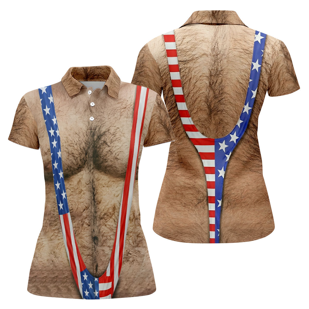 Hairy Body Funny Print Patriotic Golf Shirt, 250th Anniversary 4th Of July Golf Shirt For Women