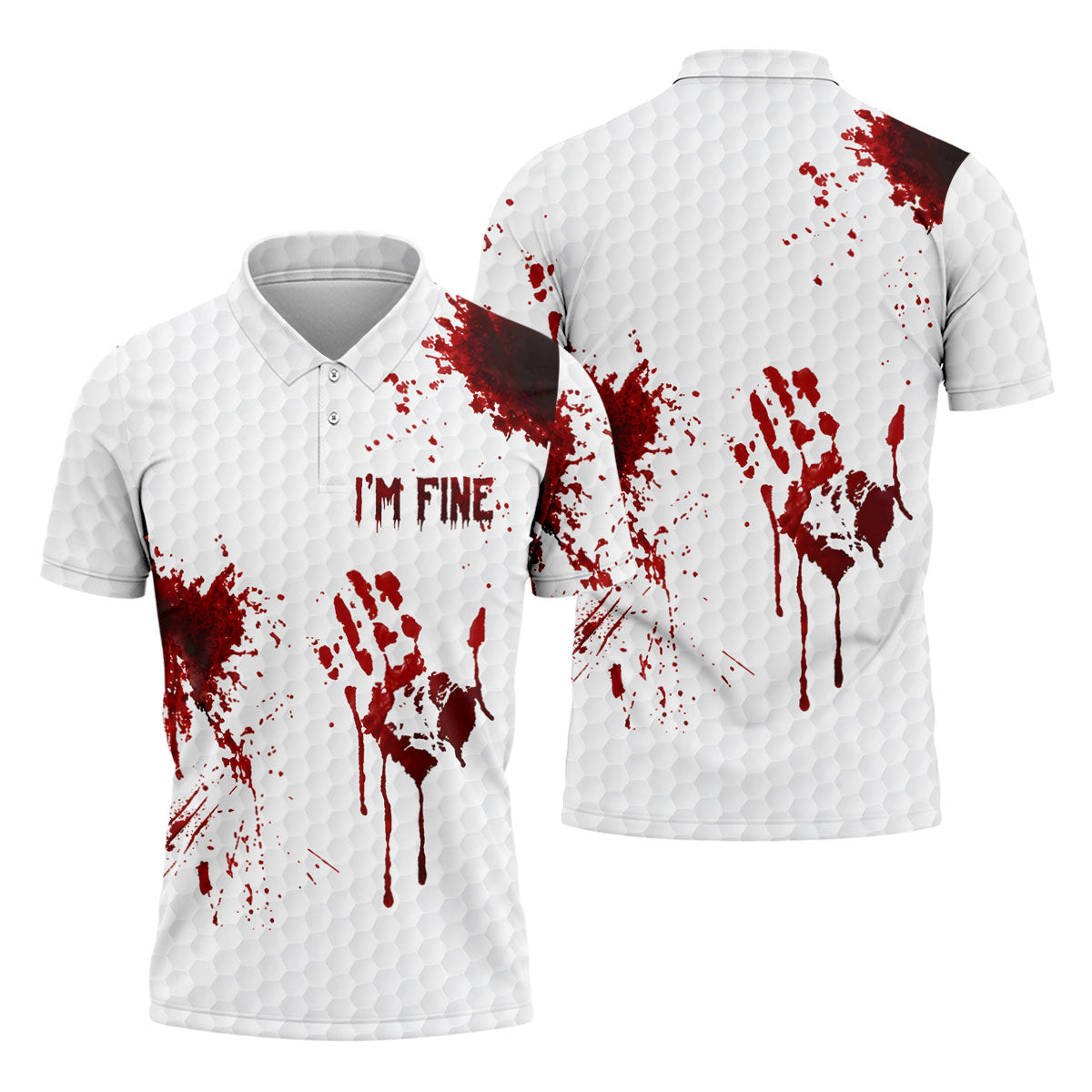 I'm Fine Bloody Halloween Golf Polo Shirt, Golf Polo Shirts For Men, Printed Golf Shirts