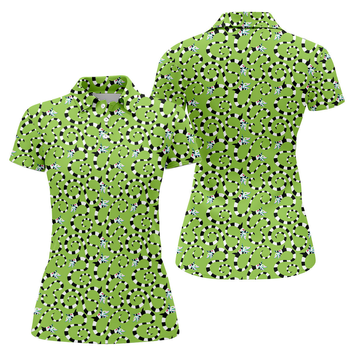 Striped Horror Creature Golf Polo Shirt, Golf Shirts For Women, Halloween Tops For Women