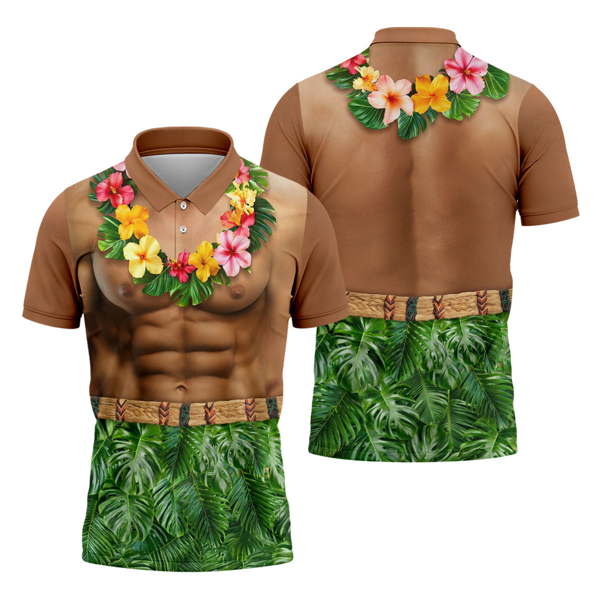Floral Lei Tropical Theme Party Funny Costume Hawaiian Golf Shirt, Polo Shirts For Men