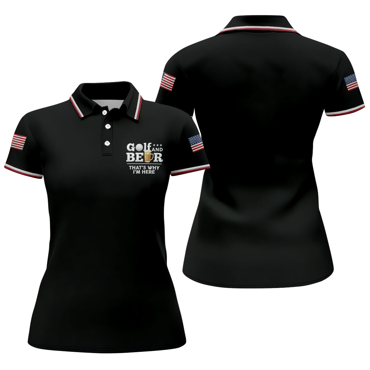 Golf And Beer That's Why I'm Here 250 Years US Flag Golf Shirt, Patriotic 4th Of July Golf Shirt For Women