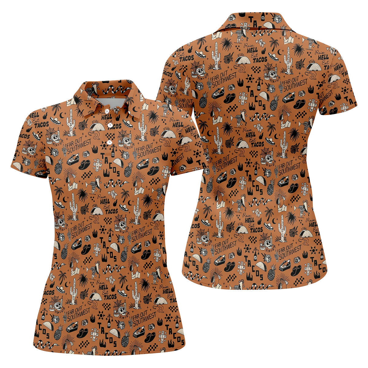 Southwest Desert Taco Skull Pattern Hawaiian Golf Shirt, Golf Shirts For Men, Mens Polo Shirts