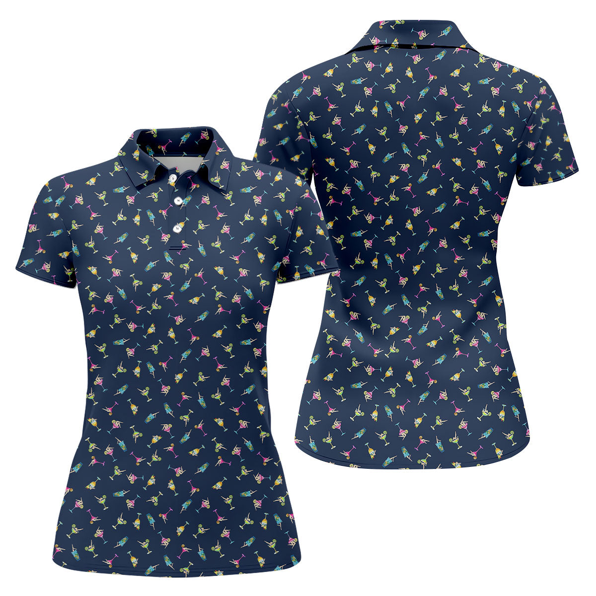 Tropical Cocktail Pinup Pattern Golf Shirt, Women’s Golf Apparel, Golf Polo For Women