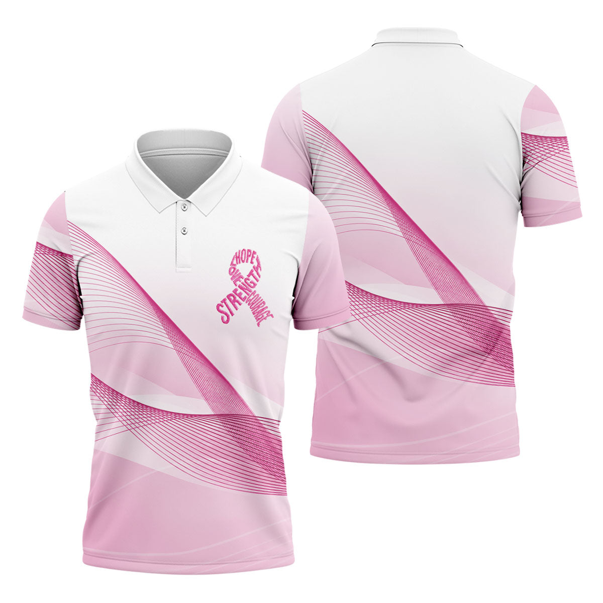 Hope Strength Courage Breast Cancer Polo Shirt, Golf Shirts For Men, Mens Golf Apparel