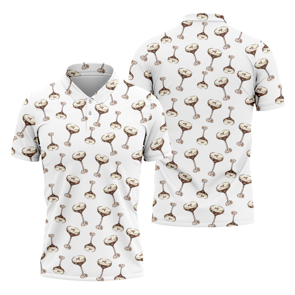 Expresso Martini Doodle Seamless Pattern Hawaiian Golf Shirt, Polo Shirts For Men