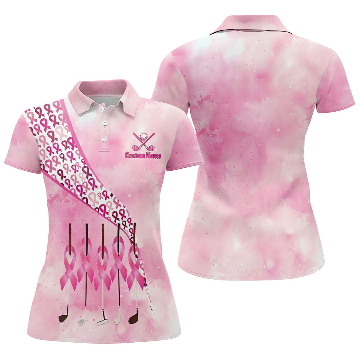 Custom Golf Club Breast Cancer Ribbon Polo Shirt, Womens Golf Tops, Ladies Golf Shirts
