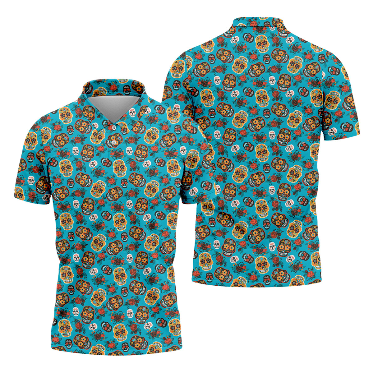 Sugar Skulls And Roses Cinco De Mayo Celebration Fiesta Themed Golf Shirts For Men