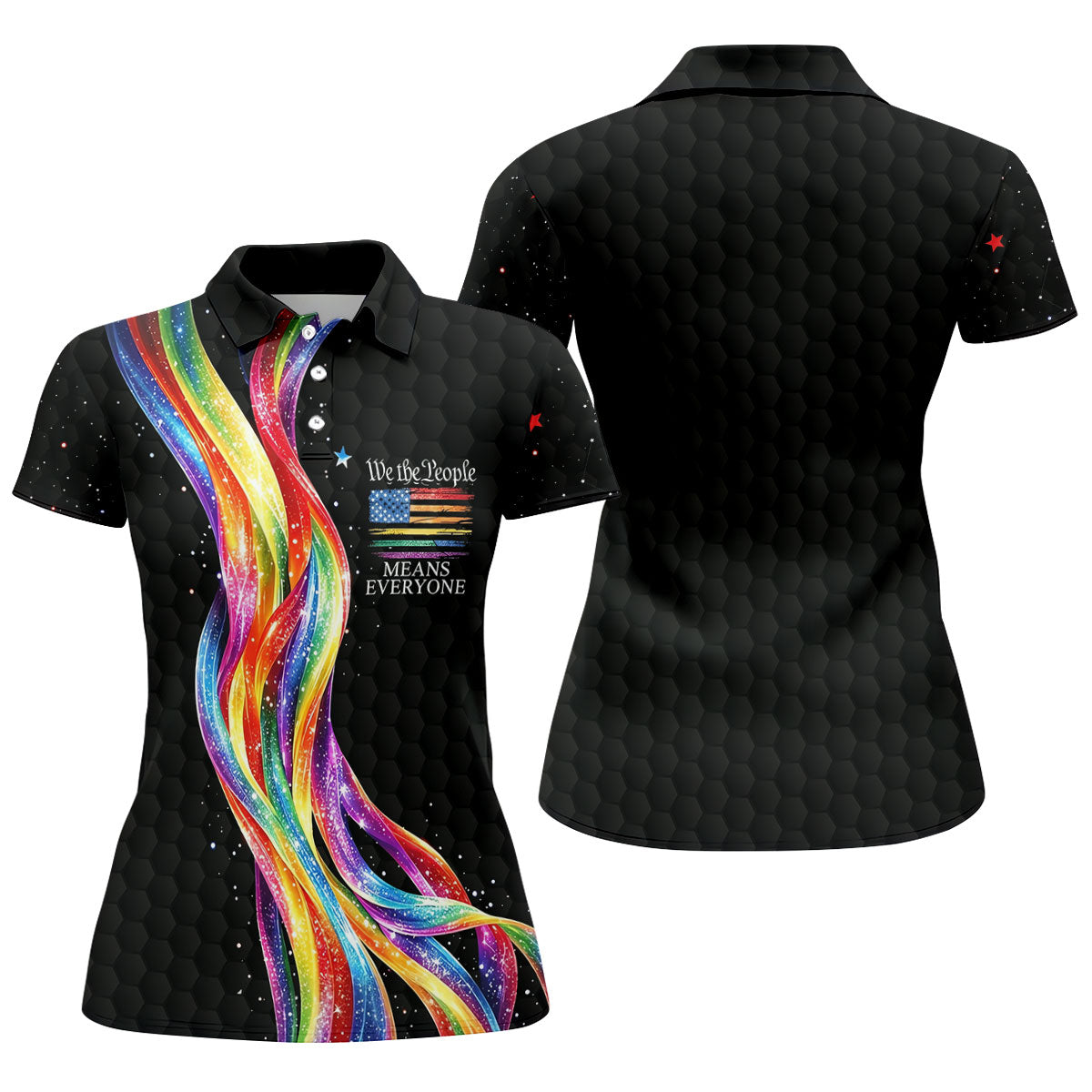 We The People Means Everyone LGBT Rainbow Ladies Golf Tops, Pride Month Celebrate Golf Shirt For Women