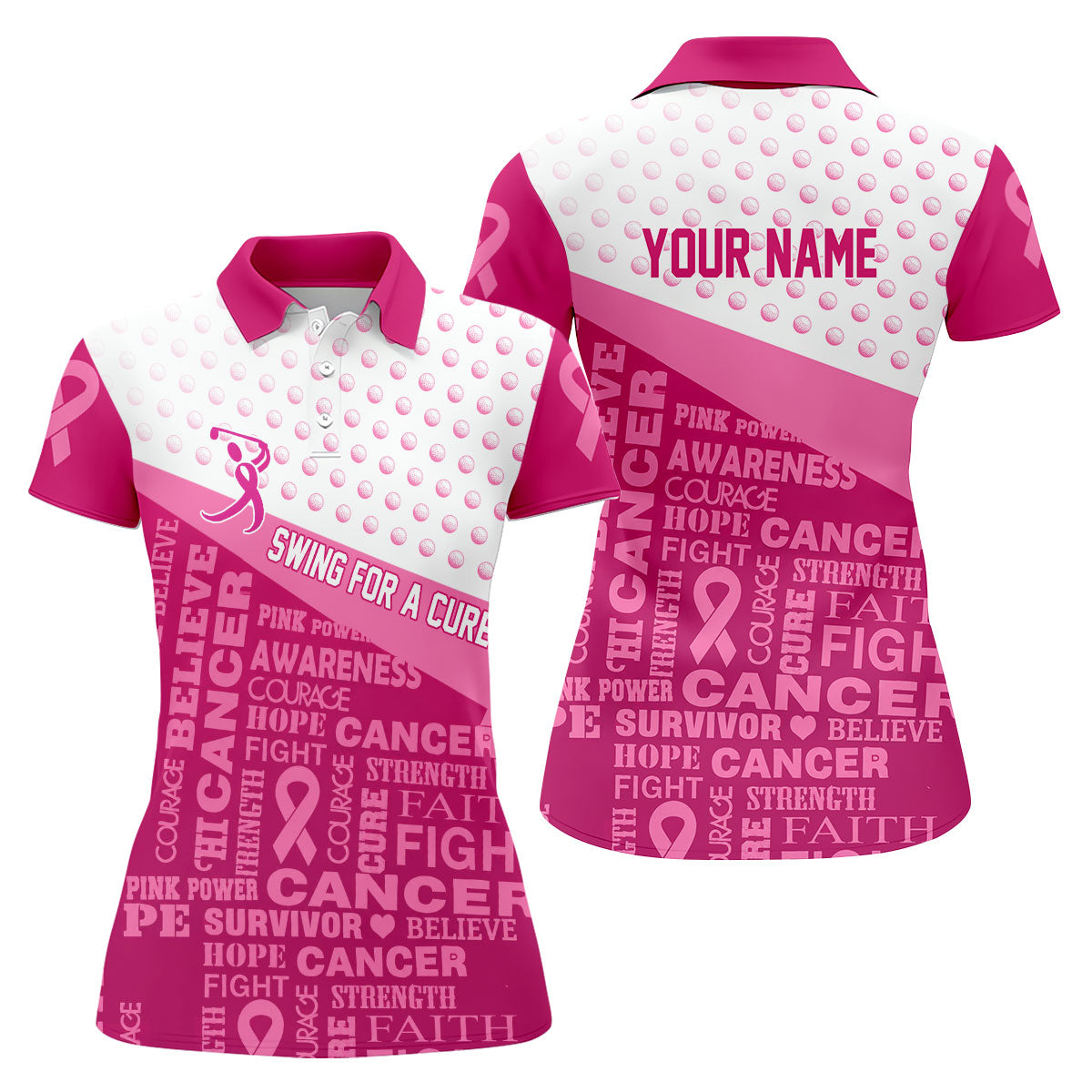 Custom Swing For A Cure Breast Cancer Polo Shirt, Golf Tops For Women, Printed Golf Shirt