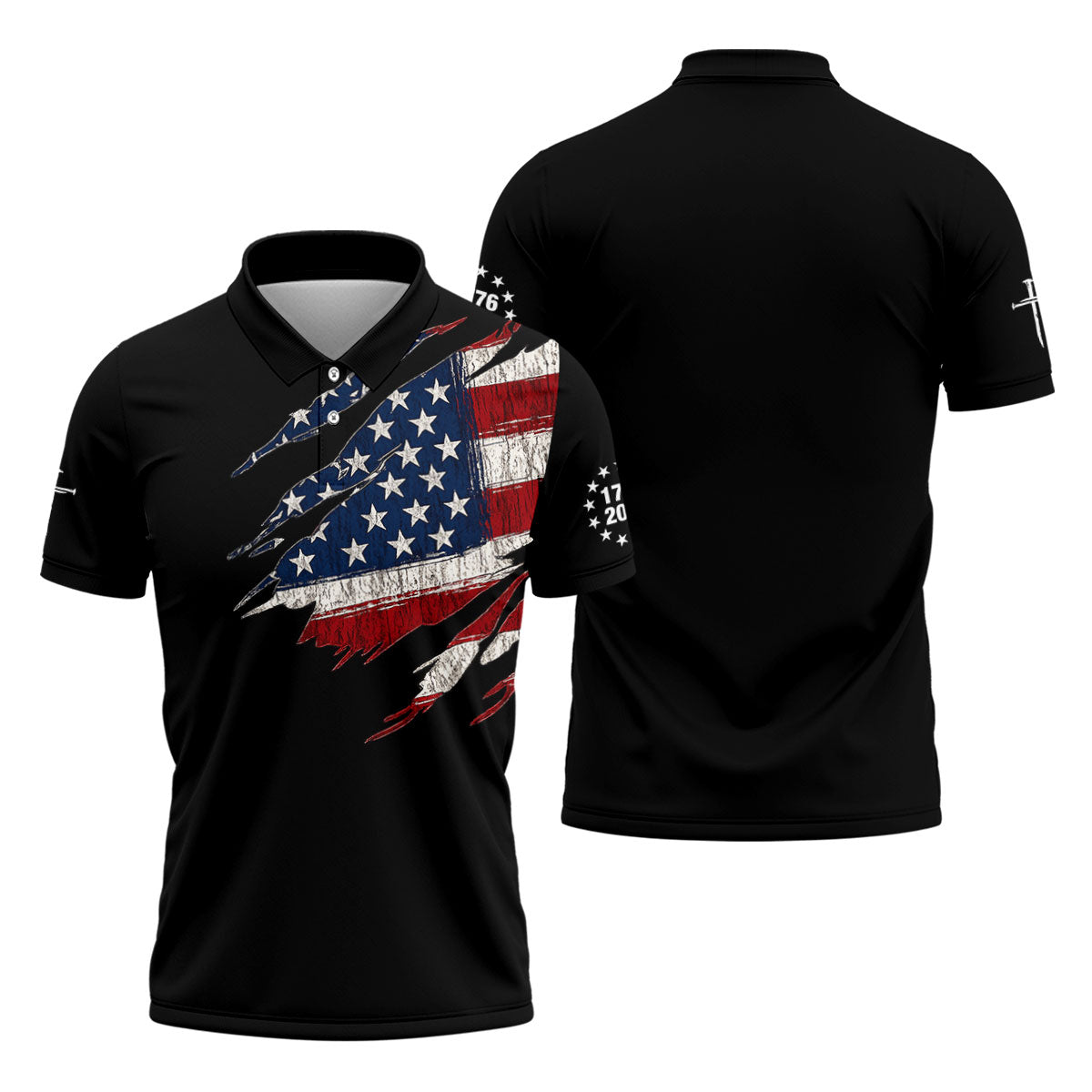 250th Anniversary Faith Cross Distressed USA Flag 4th Of July Golf Shirt, Patriotic Golf Shirt, Polo For Men